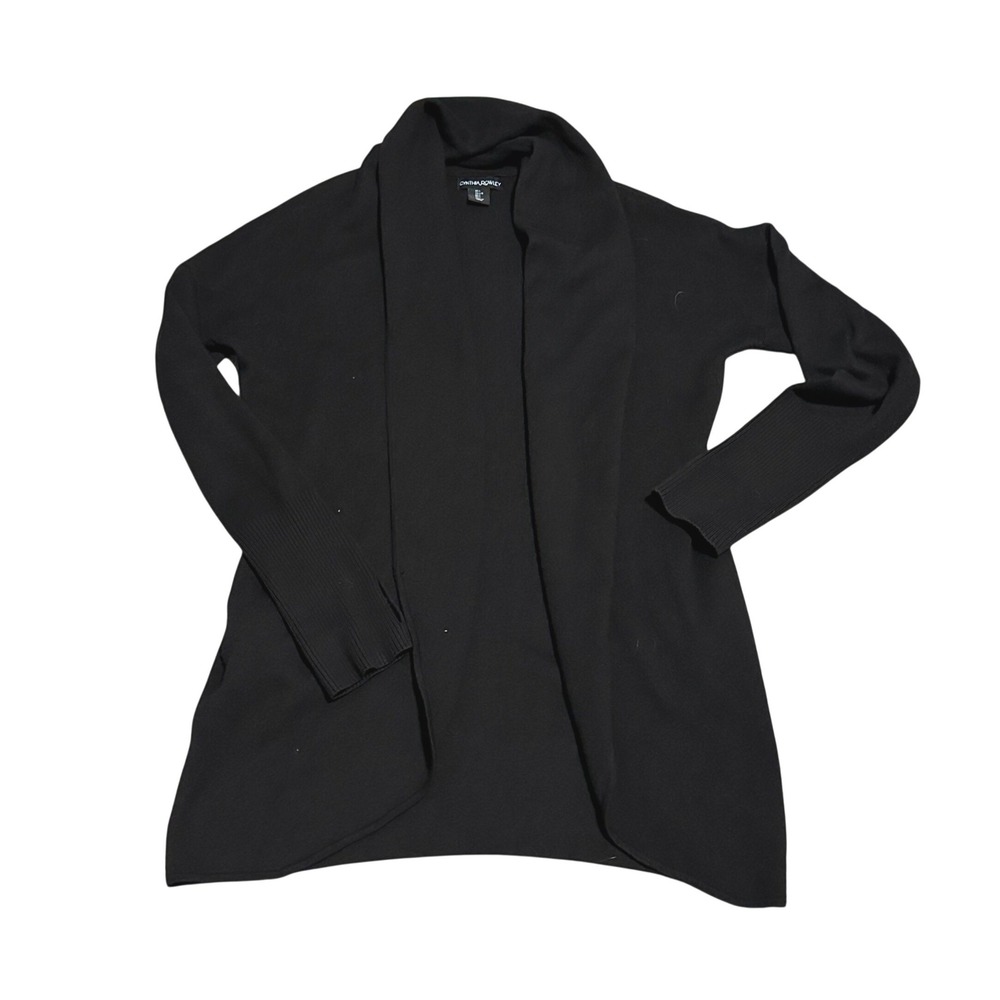 Cynthia Rowley Black Ribbed Shawl Collar Cardigan Sweater Women's Size L - Picture 1 of 7